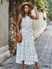 Summer Polka-Dot Long Dress Women Casual Strapless Maxi Dress Sleeveless Vacation Beach Dress Female Lace Up Dresses
