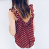 Summer Polka Dot Shirt Women Casual Sleeveless Ruffles Blouse Women Sexy Backless Deep V-neck Fashion Tops Loose Blouses WS9639M