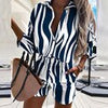 Summer Print Women Tracksuits Casual Two Piece Sets Short Sleeve Button Tops And Shorts Sets Leopard Outfits Shorts Suit