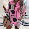 Summer Print Women Tracksuits Casual Two Piece Sets Short Sleeve Button Tops And Shorts Sets Leopard Outfits Shorts Suit