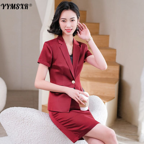 Summer Professional Wear Women's Suit Skirt 2-piece Suit Temperament Short-sleeved Thin Blazer Hotel Overalls