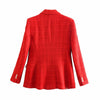 Summer Red Testured Double Breasted Blazers Women Za 2022 Vintage Lapel Pronounced Shoulders Blazer Casual Pocket Woman Blazers