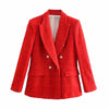 Summer Red Testured Double Breasted Blazers Women Za 2022 Vintage Lapel Pronounced Shoulders Blazer Casual Pocket Woman Blazers