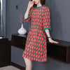 Summer Red Vintage 4XL Plus Size Tencel Dresses 2022 Casual Print Mulberry Silk Midi Dress Women Elegant Bodycon Party Vestidos