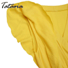Summer Ruffle Dress Women  High Waist Lace Up Ruffle Sleeve V-neck Maxi Dresses for Women Mid-length Female Yellow Dress