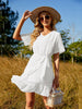 Summer Ruffle Midi Dress Women Chiffon V-neck Short Sleeve Dress Jacquard Belt Side Wrap Dress Female Solid A-line Dress