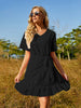 Summer Ruffle Midi Dress Women Chiffon V-neck Short Sleeve Dress Jacquard Belt Side Wrap Dress Female Solid A-line Dress