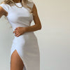 Summer Sexy  Women Bodycon Dress Solid Short Sleeve Side High Split Mini Dress Lady Female  Fancy Short Vestidos
