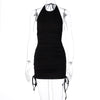Summer Sexy Lace Up Bow Halter Sleeveless Backless Bodycon Mini Dress Female Party Club  Side Drawstring Ruched Dresses