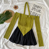 Summer Sexy Short Set Women Casual Straight Shoulder Neck T-shirt + Black Wide Leg Short Matching Suit