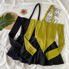 Summer Sexy Short Set Women Casual Straight Shoulder Neck T-shirt + Black Wide Leg Short Matching Suit