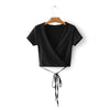 Summer Sexy V-neck knitted top tees Women black short sleeve bustier crop top Party white tops tank slim female camisole