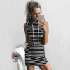 Summer Sexy Women Boho Hooded Pockets Dress Bodycon Sleeveless Striped Solid Sexy Party Cocktail Mini Tank Dress Fashion