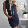 Summer Sexy Women Boho Hooded Pockets Dress Bodycon Sleeveless Striped Solid Sexy Party Cocktail Mini Tank Dress Fashion