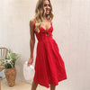 Summer Sexy Women Dress Beach Bow Sling 2022 Casual Ladies Dress Solid Boho V-neck Elegant A-line Mini Women Dresses DLD1028
