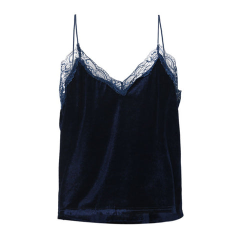 Summer Sexy Women Ladies V Neck Slim Sleeveless Lace Velvet Vest Top Casual Tank Camisole