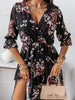 Summer Sexy Women Long Dress Floral Dress Deep V-neck Female Elastic Waist Ladies Split Maxi Dress Robe Femme Vestidos De Mujer