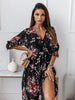 Summer Sexy Women Long Dress Floral Dress Deep V-neck Female Elastic Waist Ladies Split Maxi Dress Robe Femme Vestidos De Mujer