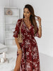 Summer Sexy Women Long Dress Floral Dress Deep V-neck Female Elastic Waist Ladies Split Maxi Dress Robe Femme Vestidos De Mujer
