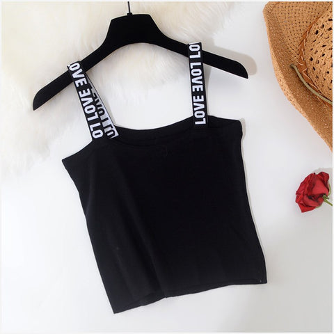 Summer Sexy love letter Embroidery Slim Knitted Tank Top Popular Crop Summer Camisole Strap camis short Tops chic fashion thin