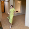 Summer Short Sleeve Button Blazer Suit Midi Long Skirt Two Piece Set Sexy Bodycon Crop Top Ladies Coat Tee Korean Blusas