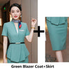 Summer Short Sleeve Formal Professional Business Suits with Skirt and Tops Ladies Office Work Wear Blazers Set with Scarf Belt