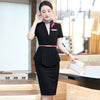 Summer Short Sleeve Formal Professional Business Suits with Skirt and Tops Ladies Office Work Wear Blazers Set with Scarf Belt