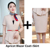 Summer Short Sleeve Formal Professional Business Suits with Skirt and Tops Ladies Office Work Wear Blazers Set with Scarf Belt