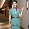 Summer Short Sleeve Formal Professional Business Suits with Skirt and Tops Ladies Office Work Wear Blazers Set with Scarf Belt