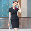 Summer Short Sleeve  Fabric Formal Professional Women Business Suits with Skirt and Tops Blazers Set with Corsage