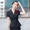 Summer Short Sleeve  Fabric Formal Professional Women Business Suits with Skirt and Tops Blazers Set with Corsage