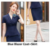 Summer Short Sleeve  Fabric Formal Professional Women Business Suits with Skirt and Tops Blazers Set with Corsage