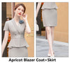 Summer Short Sleeve  Fabric Formal Professional Women Business Suits with Skirt and Tops Blazers Set with Corsage