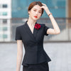 Summer Short Sleeve  Fabric Formal Professional Women Business Suits with Skirt and Tops Blazers Set with Corsage