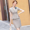 Summer Short Sleeve  Fabric Formal Professional Women Business Suits with Skirt and Tops Blazers Set with Corsage