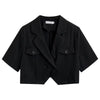 Summer Short Sleeve Irregular Black Blazers Women Fashionable Ulzzang Office Lady Double Breasted Crop Tops Loose Outwear Suits