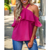 Summer Short Sleeve Off-Shoulder Patchwork Ruffles Halter Backless Bandage Sexy Women Chiffon Shirt Lady Tops Blouses WS9231W