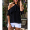 Summer Short Sleeve Off-Shoulder Patchwork Ruffles Halter Backless Bandage Sexy Women Chiffon Shirt Lady Tops Blouses WS9231W
