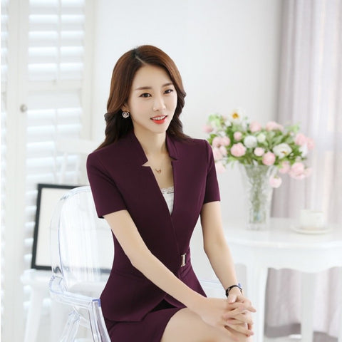 Summer Short Sleeve Striped Formal Blazers Women Jackets Fashion Ladies Blazer Office Uniform Styles Work Wear Plus Size Wine