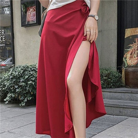 Summer Skirts Womens 2023 High Waist Side Tie Beach Casual Wrap Skirt Women Solid Elegant Midi Skirt Woman Clothes