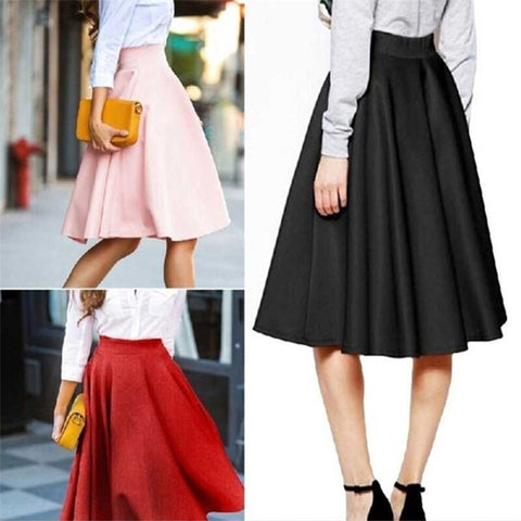 Summer Skirts Womens Solid Causal High Waist Pleated Skirt Midi Skirt A Line Skirts Faldas Mujer Moda 2022 Jupe Femme Clothing