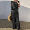 Summer Sleeveless Tracksuits Women Solid Sets Cotton Linen Loose Two Piece Sets Casual Tank Tops And Trousers Sets
