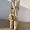 Summer Sleeveless Tracksuits Women Solid Sets Cotton Linen Loose Two Piece Sets Casual Tank Tops And Trousers Sets