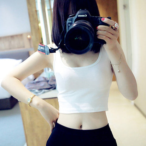 Summer Slim Render Short Women Sleeveless U Croptops Tank Solid Black/White Crop Tops Vest Tube 11Colors