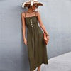 Summer Slip Long Dress Women Sexy Backless Spaghetti Strap Dress Sleeveless Solid Button Midi Dress Female Elegant Party Dress