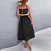 Summer Slip Long Dress Women Sexy Backless Spaghetti Strap Dress Sleeveless Solid Button Midi Dress Female Elegant Party Dress