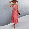 Summer Slip Long Dress Women Sexy Backless Spaghetti Strap Dress Sleeveless Solid Button Midi Dress Female Elegant Party Dress
