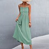Summer Slip Long Dress Women Sexy Backless Spaghetti Strap Dress Sleeveless Solid Button Midi Dress Female Elegant Party Dress