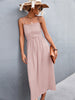 Summer Slip Long Dress Women Sexy Backless Spaghetti Strap Dress Sleeveless Solid Button Midi Dress Female Elegant Party Dress