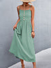 Summer Slip Long Dress Women Sexy Backless Spaghetti Strap Dress Sleeveless Solid Button Midi Dress Female Elegant Party Dress